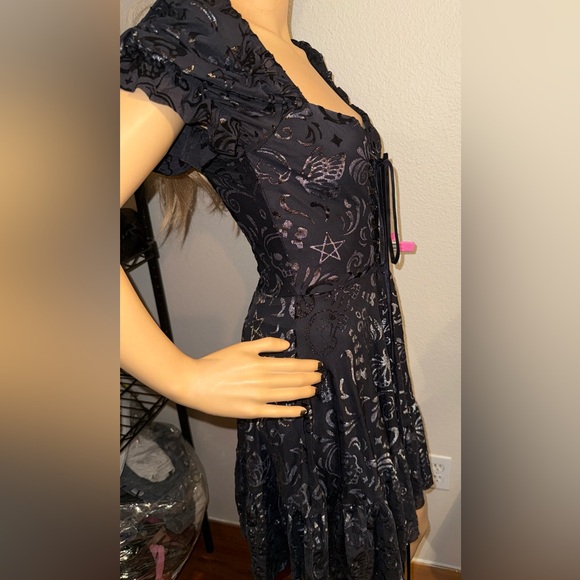 NWT BlackMilk Burned Velvet Skull Butterfly Garden Corseted Dress in Pewter L - Picture 9 of 10